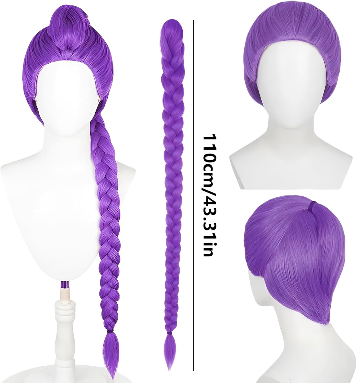 Perruque cosplay violette - longue tresse amovible - mixte adulte - idéale fête, Halloween, carnaval