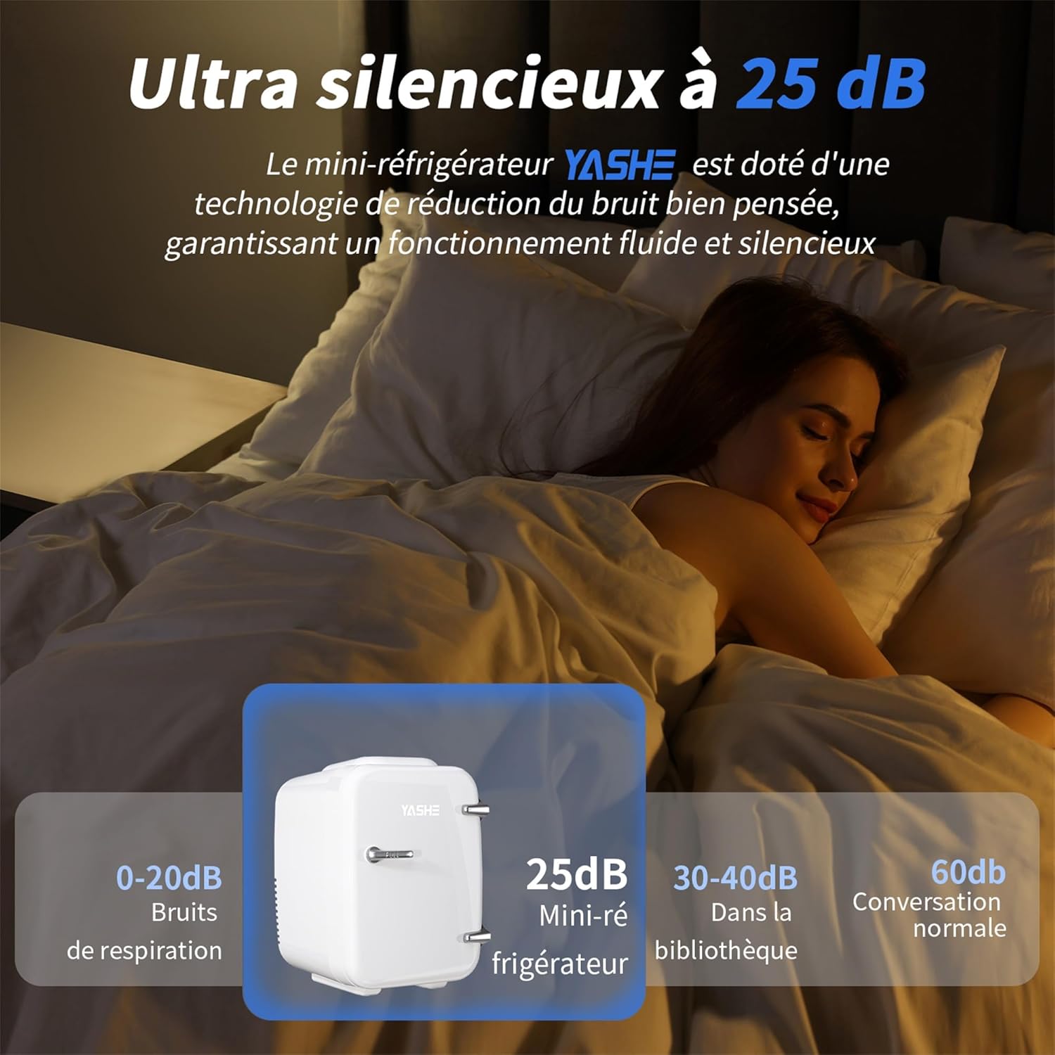 YASHE - Mini Frigo 4L - compact, 6 canettes, CA/CC, blanc