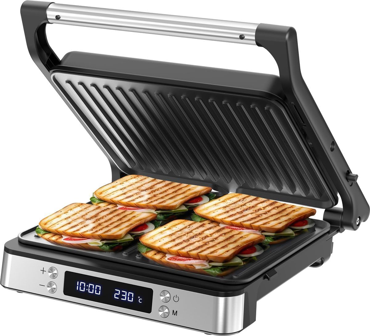Olvy - Appareil à Croque-Monsieur 3-en-1, 2000W, plaques antiadhésives, ouverture 180°, température réglable, minuterie,