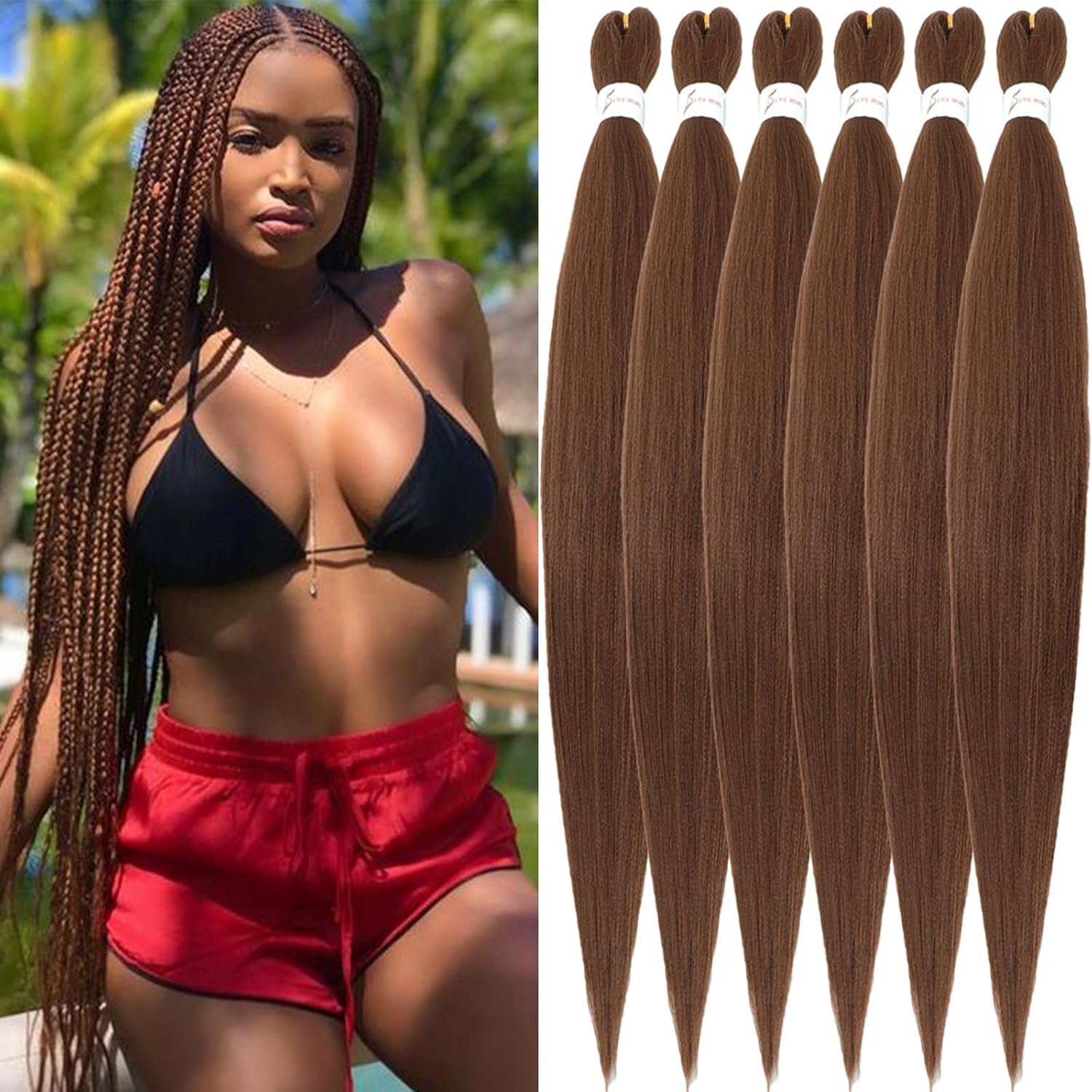 Rajout cheveux tressés - 30 pouces - brun #30, Yaki, 6 paquets, synthétique