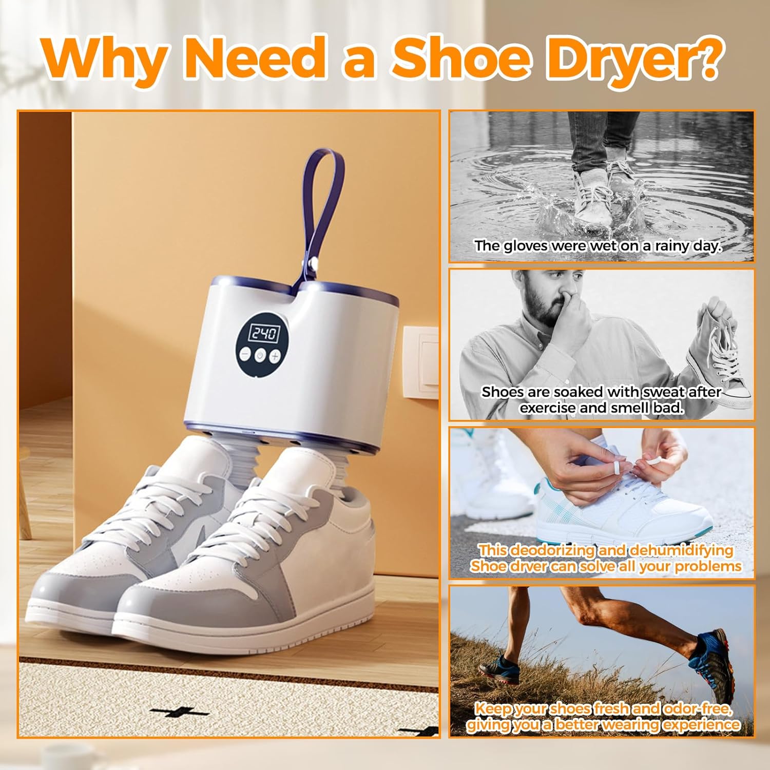 Sèche-chaussures électrique - minuterie, tuyaux extensibles - sèche chaussures, gants, bottes, élimine odeurs