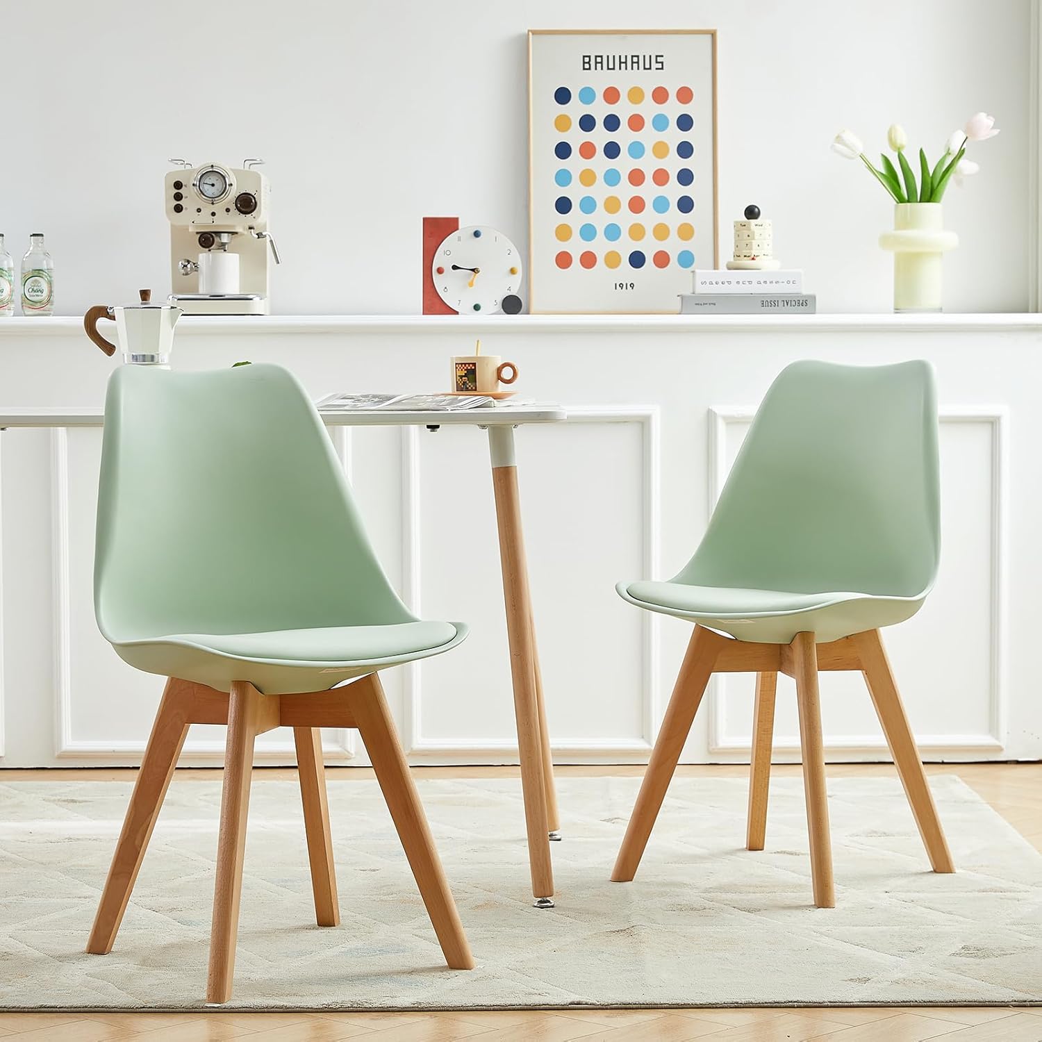 Eggree - lot de 8 chaises scandinaves, bois hêtre, rembourrées, vertes