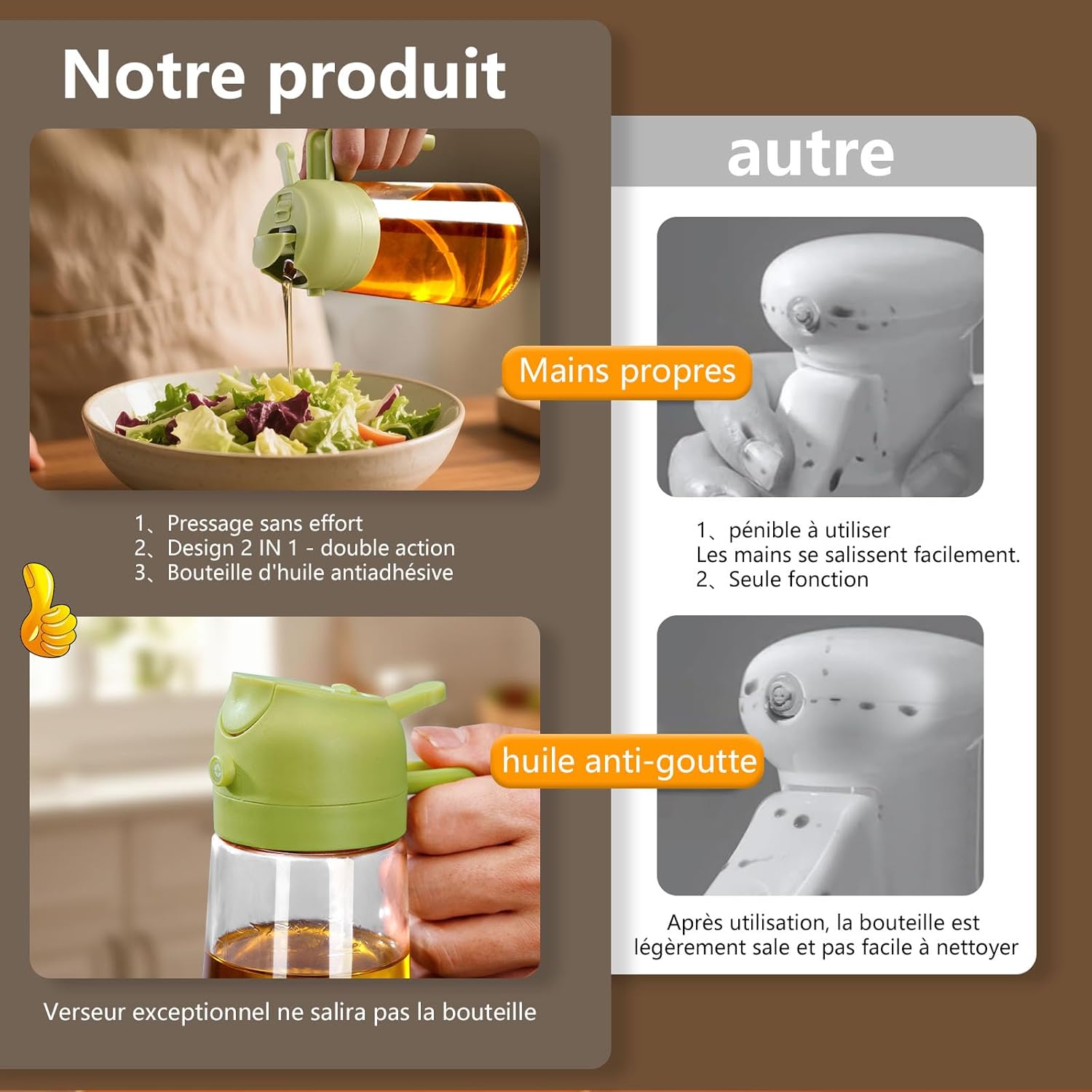 Spray Huile - Distributeur 470ml - double couleur - utilisation cuisine