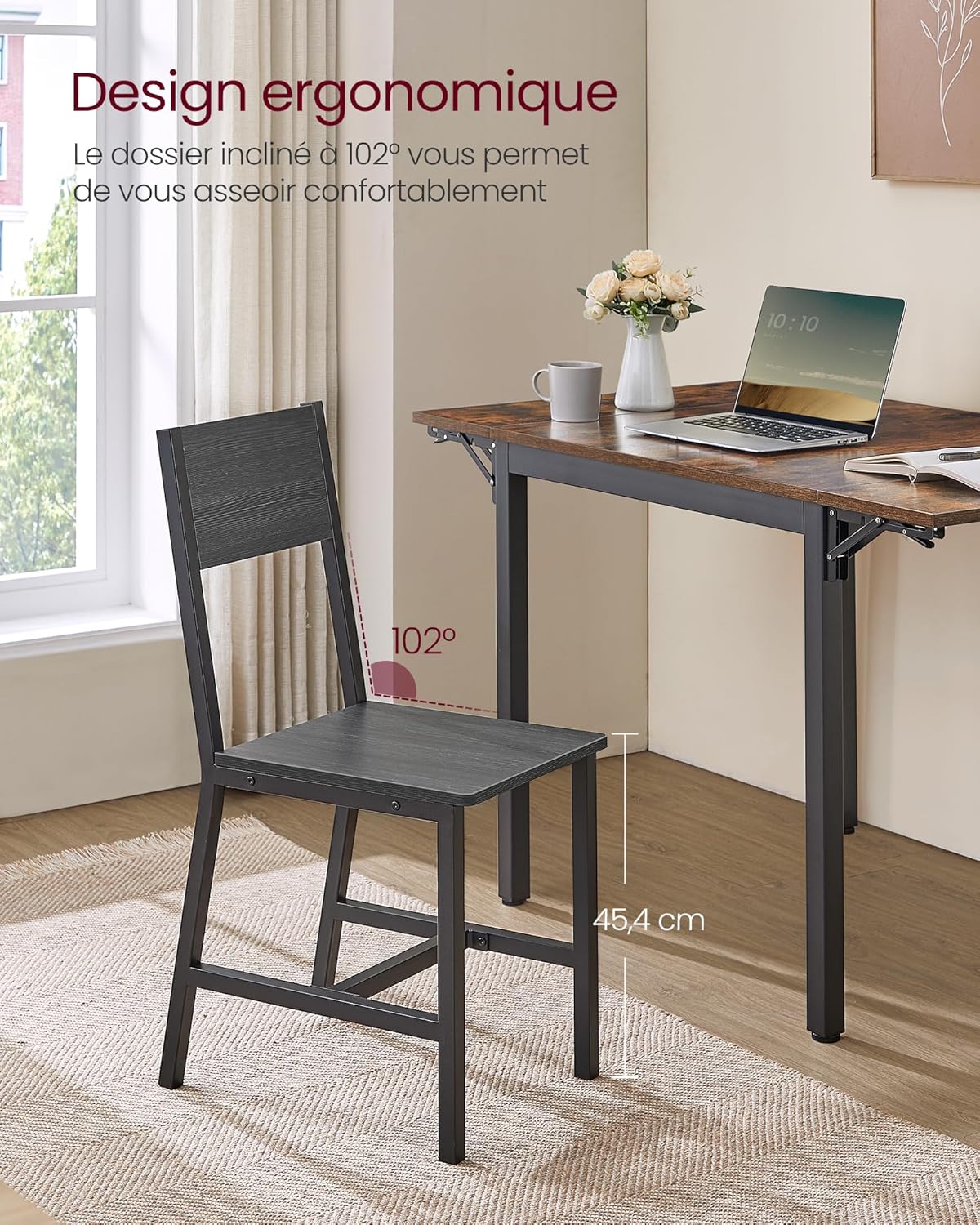 VASAGLE - chaise salle à manger (lot de 2) - acier -  gris/noir - style industriel - LDC092B04