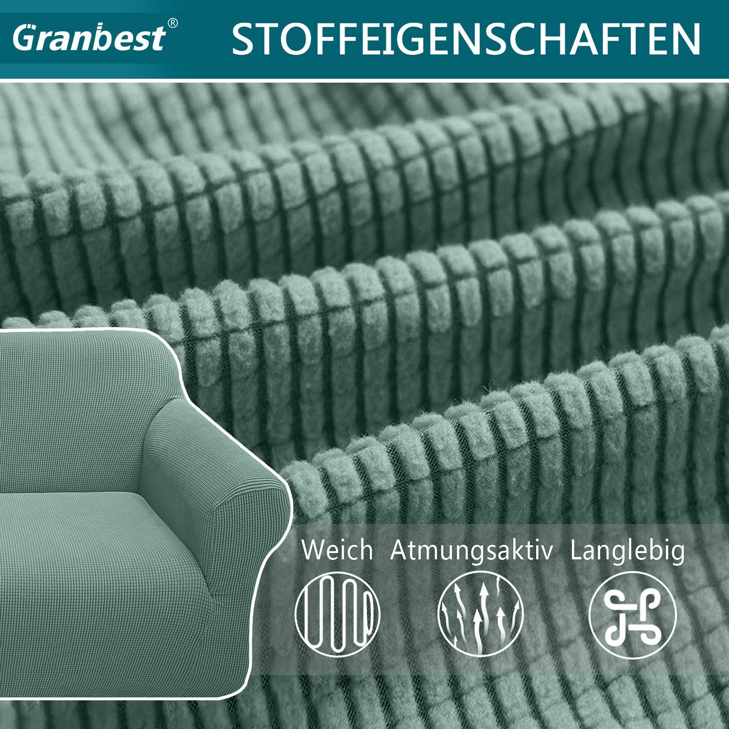 Granbest - housse canapé moderne - 2 places - jacquard élastique, vert