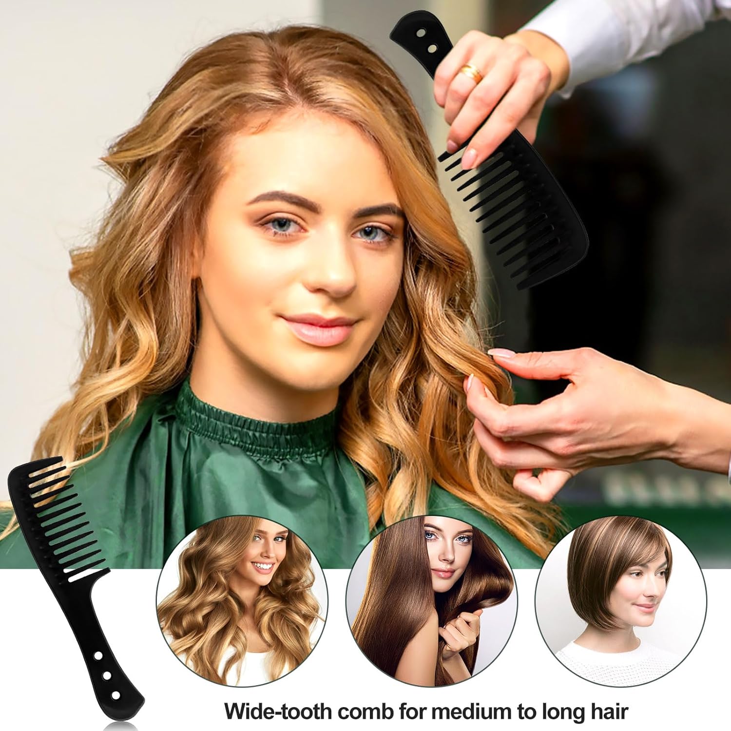 Peigne à cheveux - fibre de carbone, dents larges, bouclés, pack 2