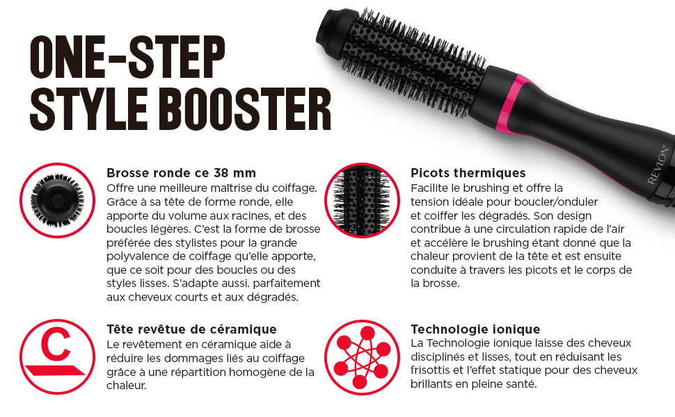 Revlon; Brosse séchante; coiffante; ronde; Poils thermiques; revêtement céramique; IONIQUE;