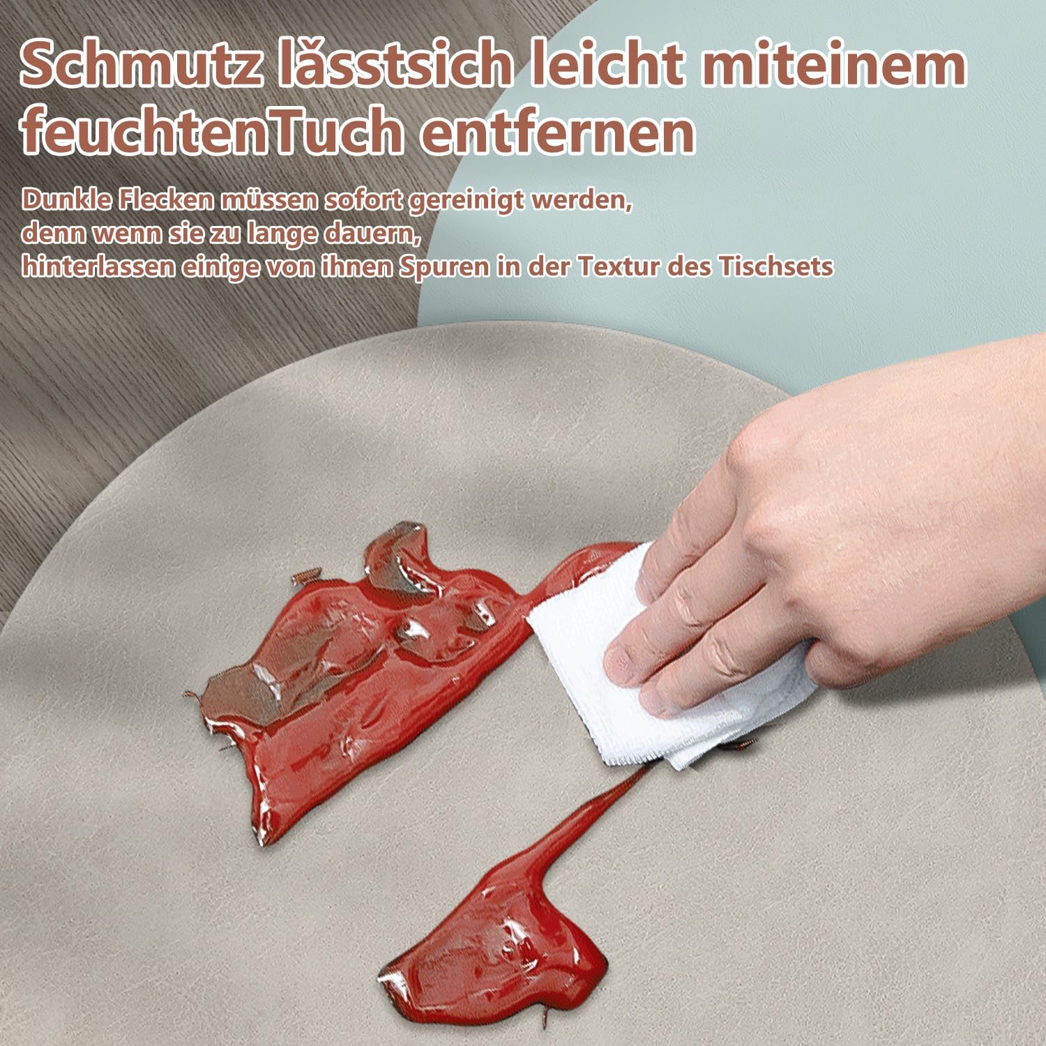 Set de table - lot de 6 rond 36x36cm, lavable, antidérapant, PU double face