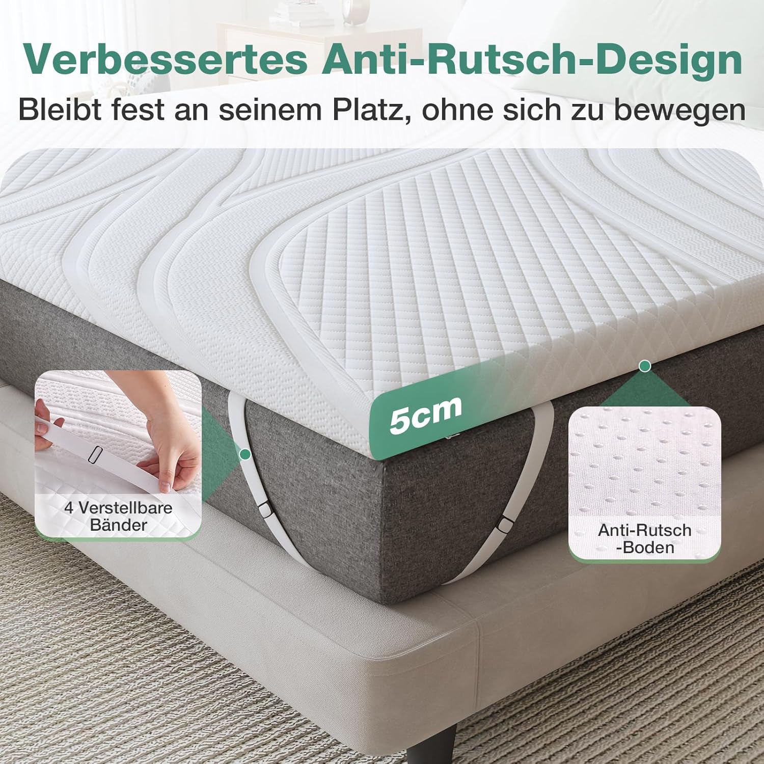 Novilla - surmatelas gel mémoire - 160x200 cm - 5 cm, doux, antidérapant, lavable