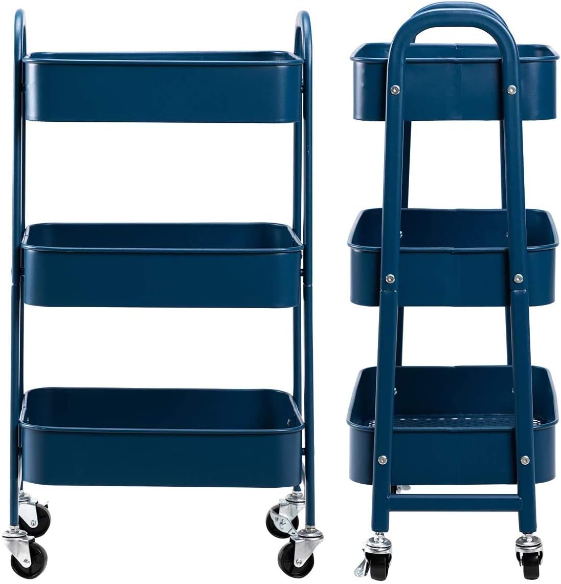 DOEWORKS - chariot 3 niveaux métal, roulettes, bleu, gain de place