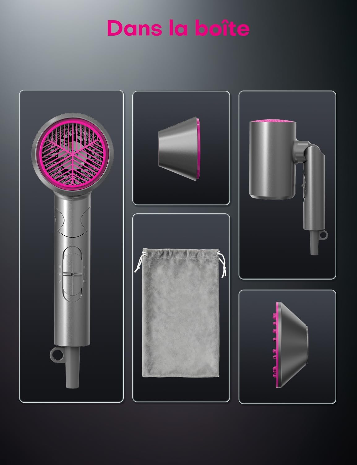 Sèche-cheveux - 1800W, pliable, ionique, diffuseur, Cold Shot, Turbo Heat