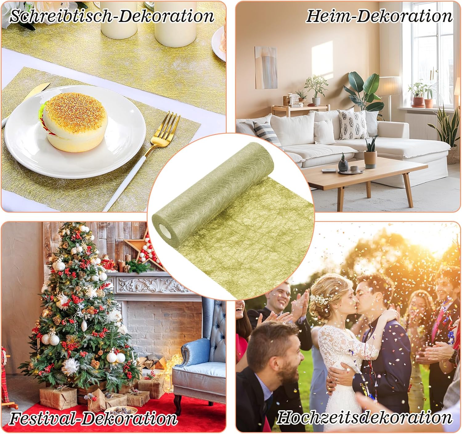 Chemin de table - non-tissé doré vert - 23x3000 cm - 150 cœurs décoratifs