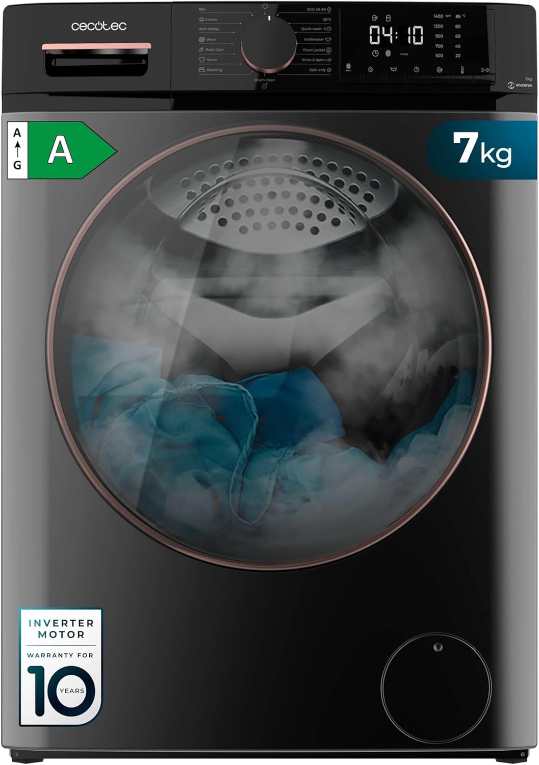 Cecotec - Lave-linge frontal 7kg, 1400tr/min, classe A, vapeur, Dresscode7610