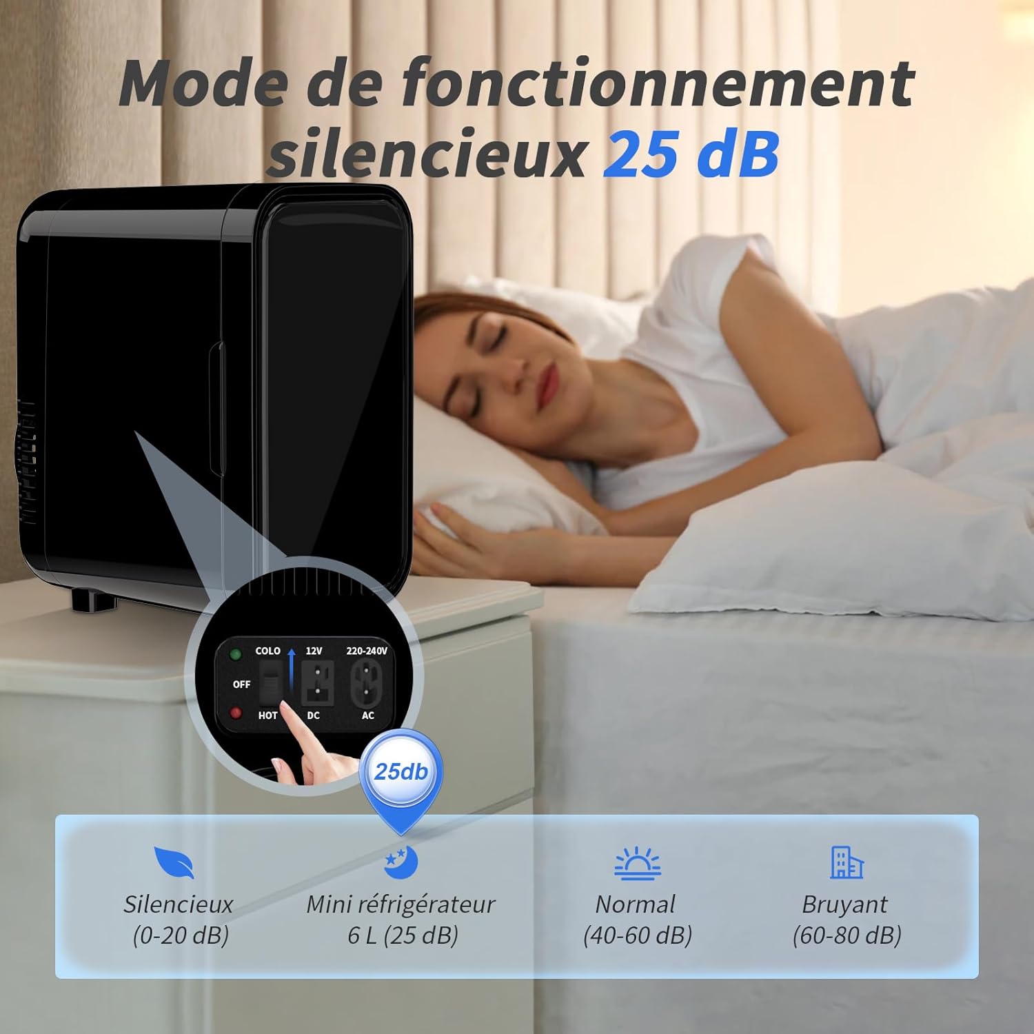 YASHE - mini réfrigérateur 6L/8 canettes, portable, AC/DC, noir