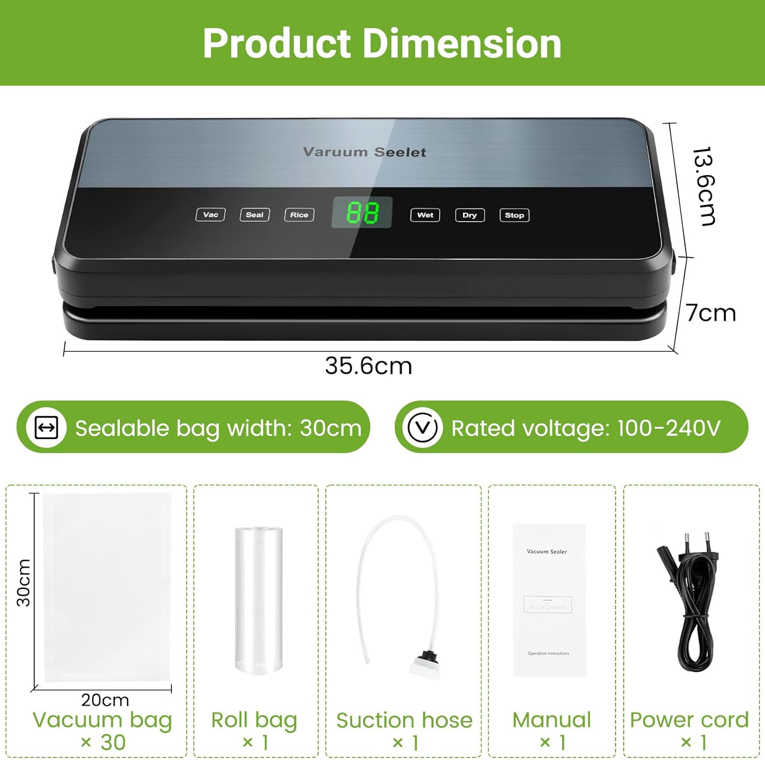 Machine Sous Vide Alimentaire - 6 en 1 - coupeur intégré, tuyau aspiration, sacs inclus