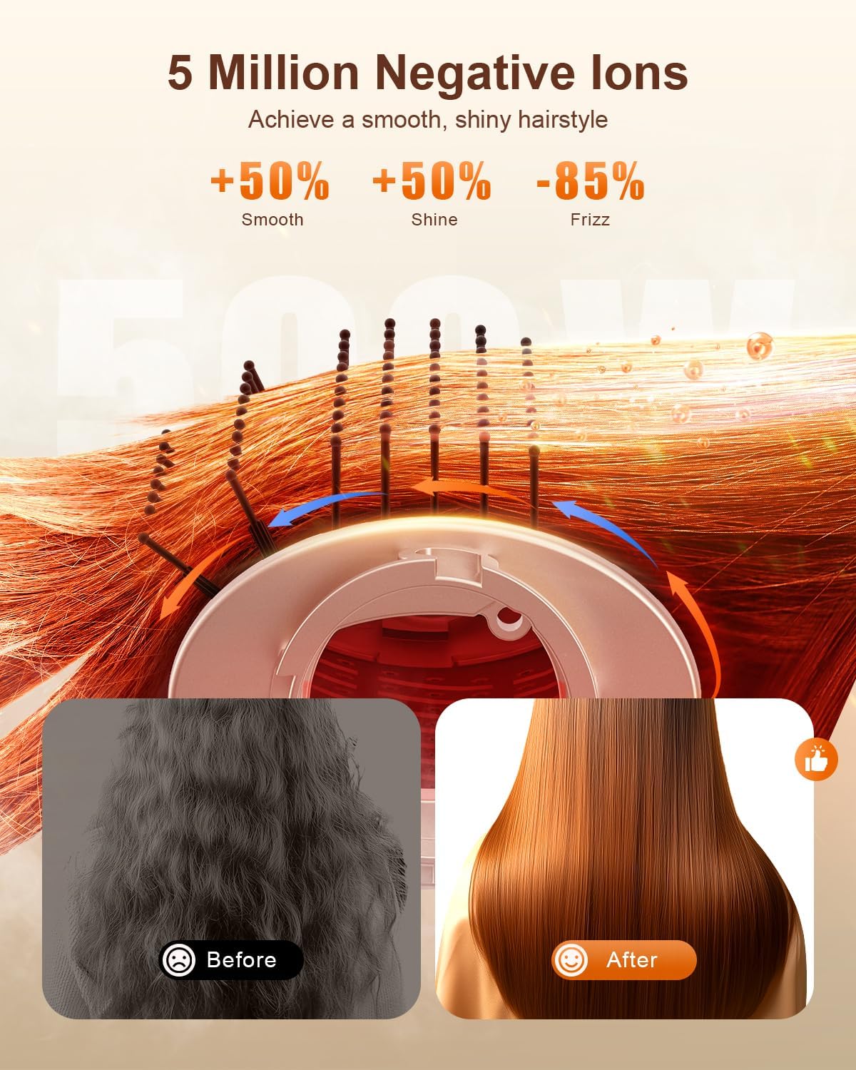 Brosse sèche-cheveux 5 en 1 - multi-styler, séchage rapide, enroulement auto, rangement, sans dommage