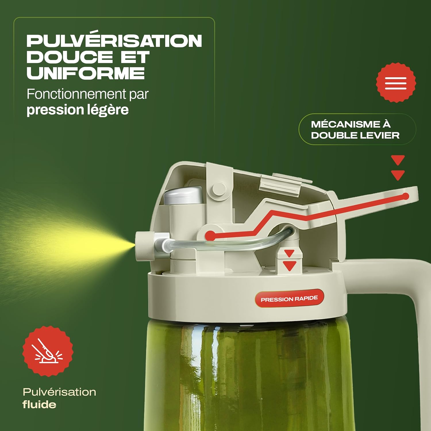 PORTENTUM - spray huile cuisine 2 en 1 - 470ml - verre vert, double usage