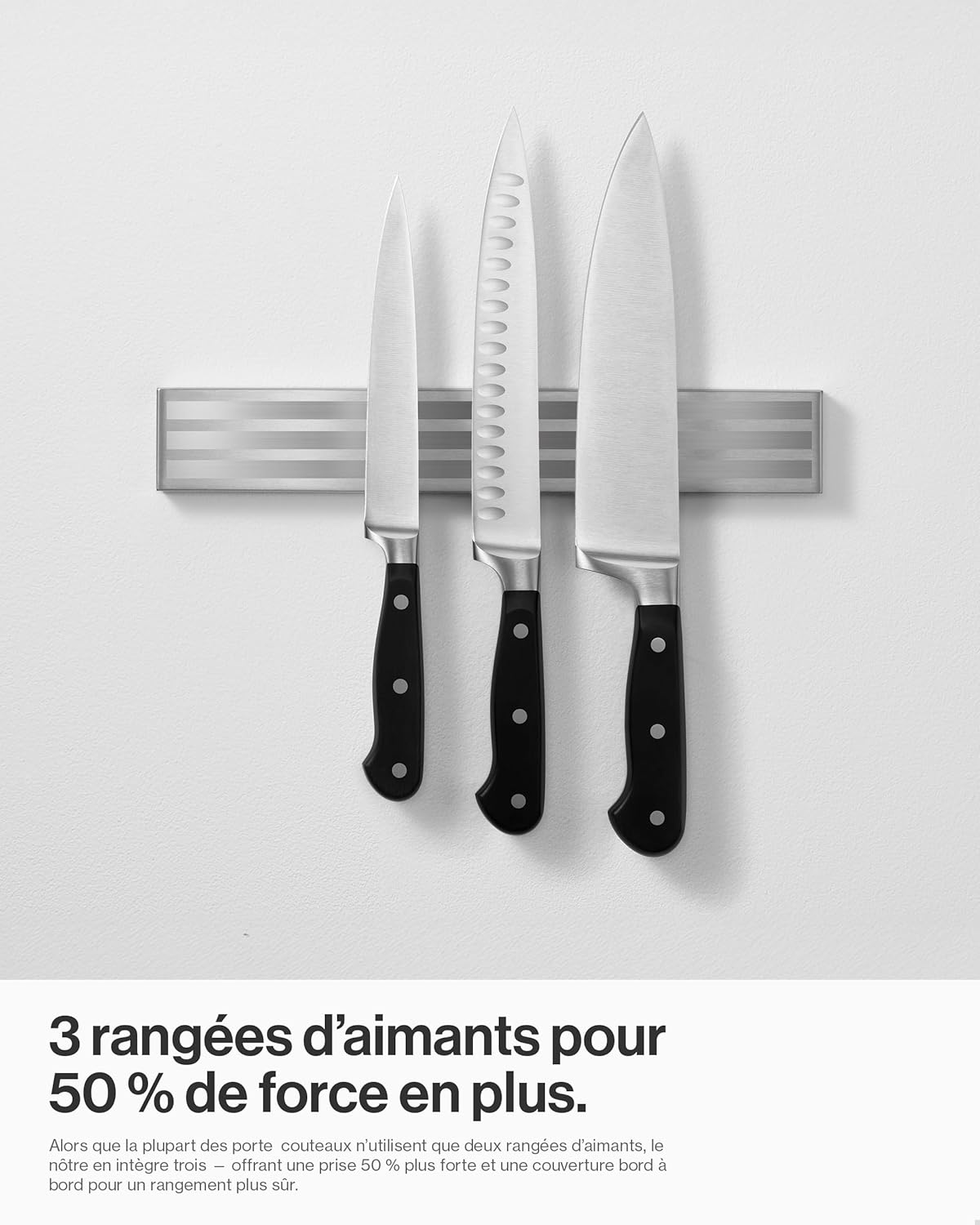 LARHN - Porte-couteaux aimanté extra puissant - 30 cm - inox, fixation murale
