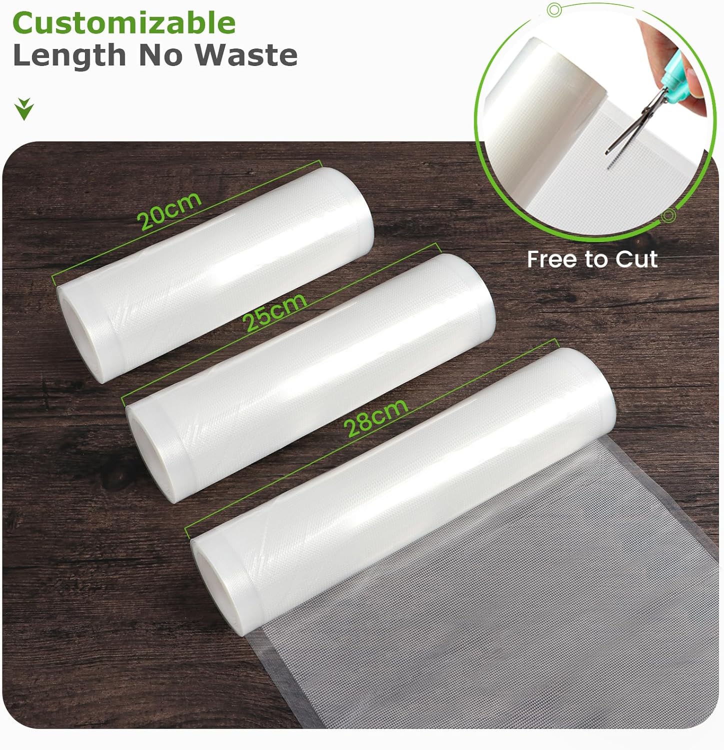 Diboniur - Sac Sous Vide alimentaire - 3 rouleaux 28/25/20x300cm - réutilisable, compatible toutes machines