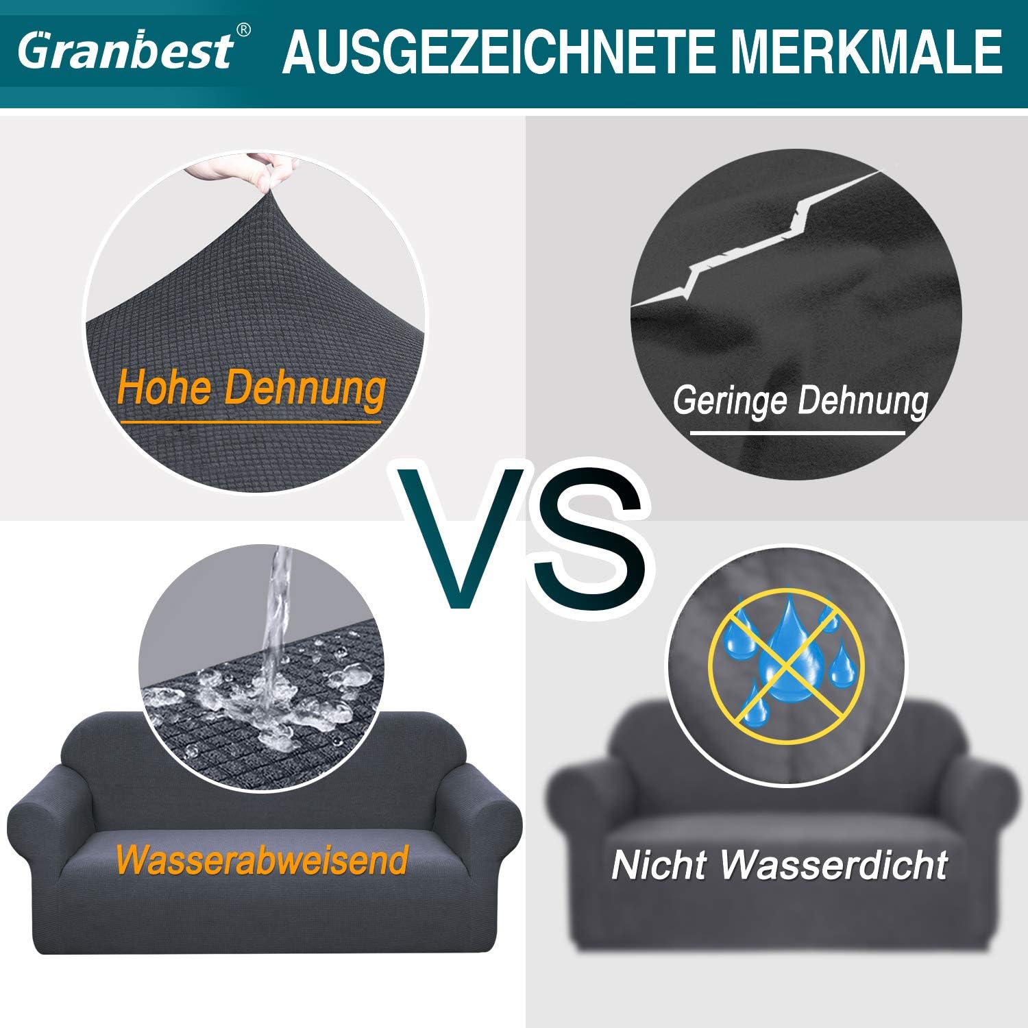 Granbest - housse de canapé stretch imperméable - 3 places - jacquard, mousse antidérapante, gris