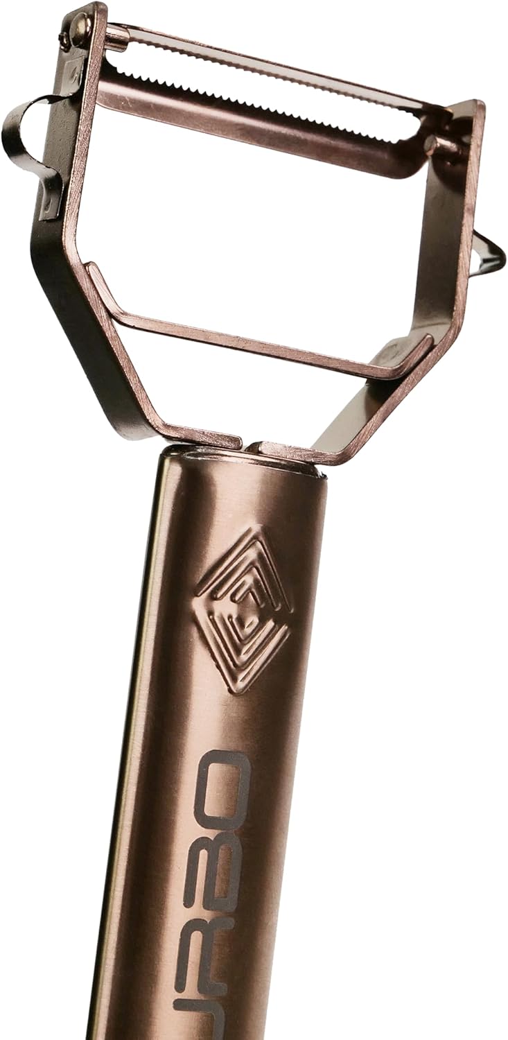 TURBO PRODUKTE - Éplucheur 3 en 1 inox, lame pendulaire, rose, droitier/gaucher