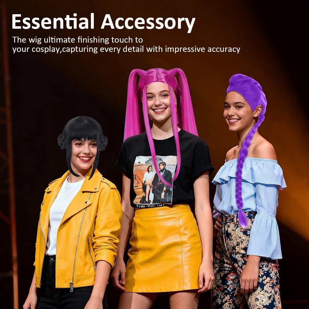 Perruque cosplay - Hunter, longue tresse violette, noir, anime, fête
