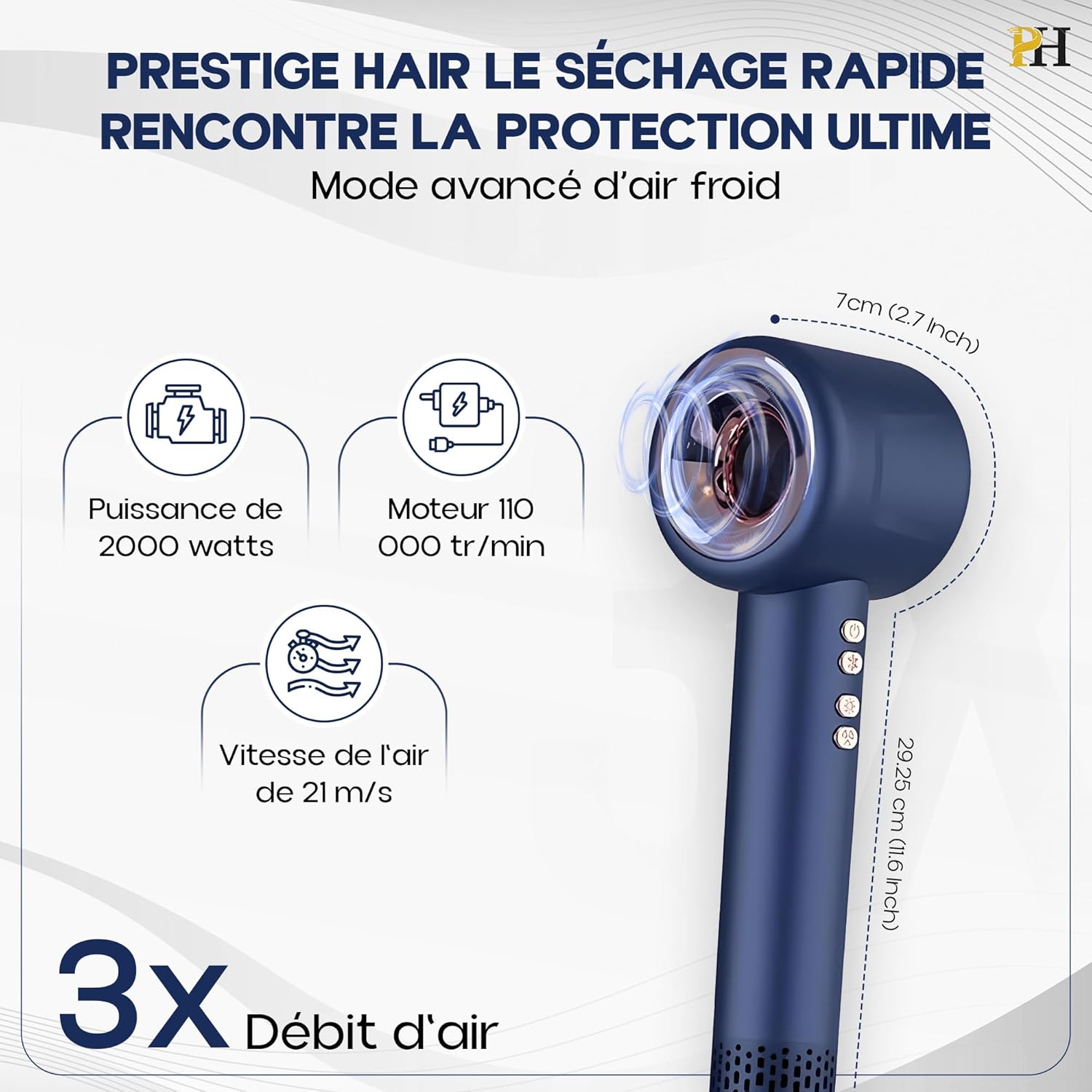 Sèche-cheveux ionique - compact, léger, silencieux, accessoires, air froid