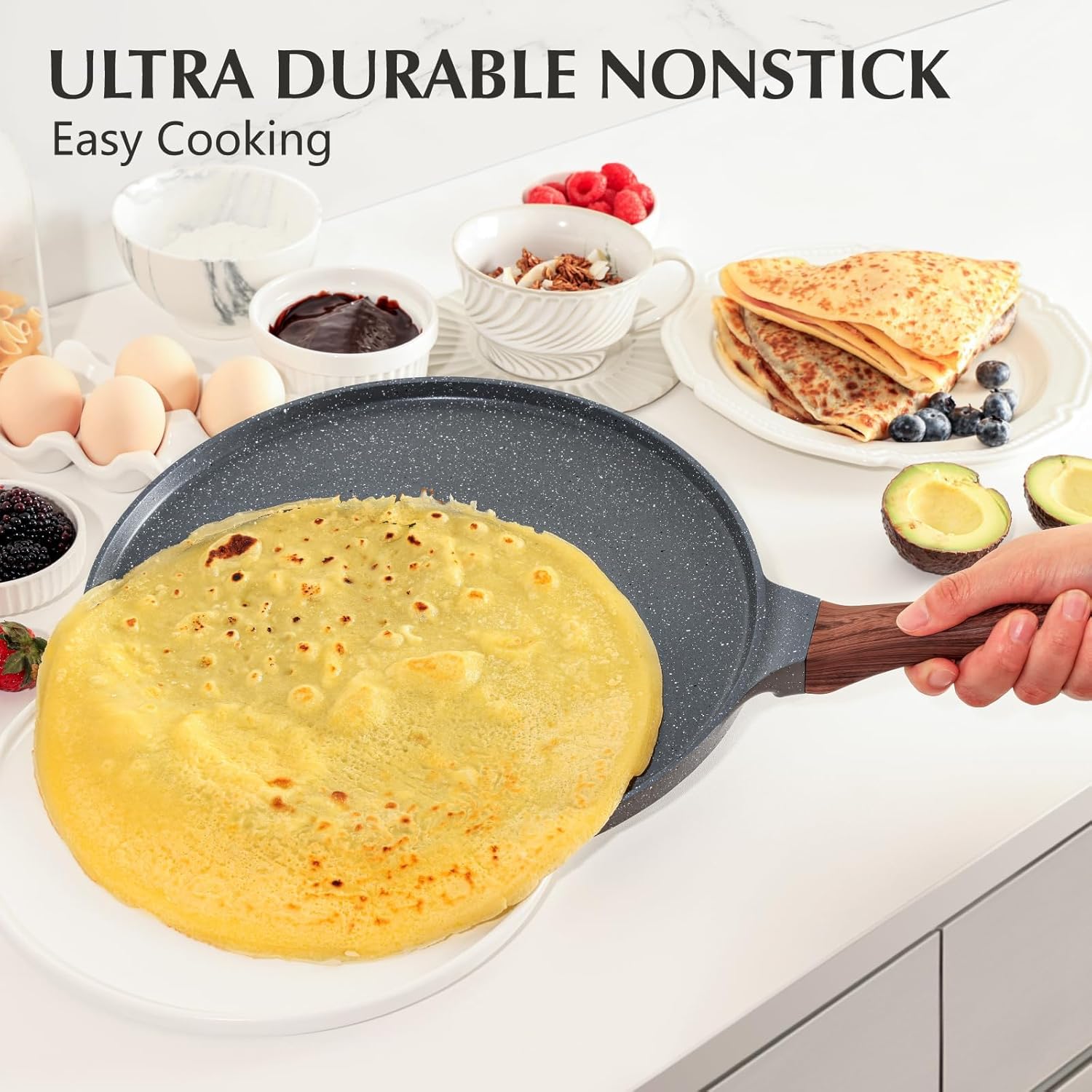 SENSARTE - Poêle à crêpes granit 26cm induction, poignée confort