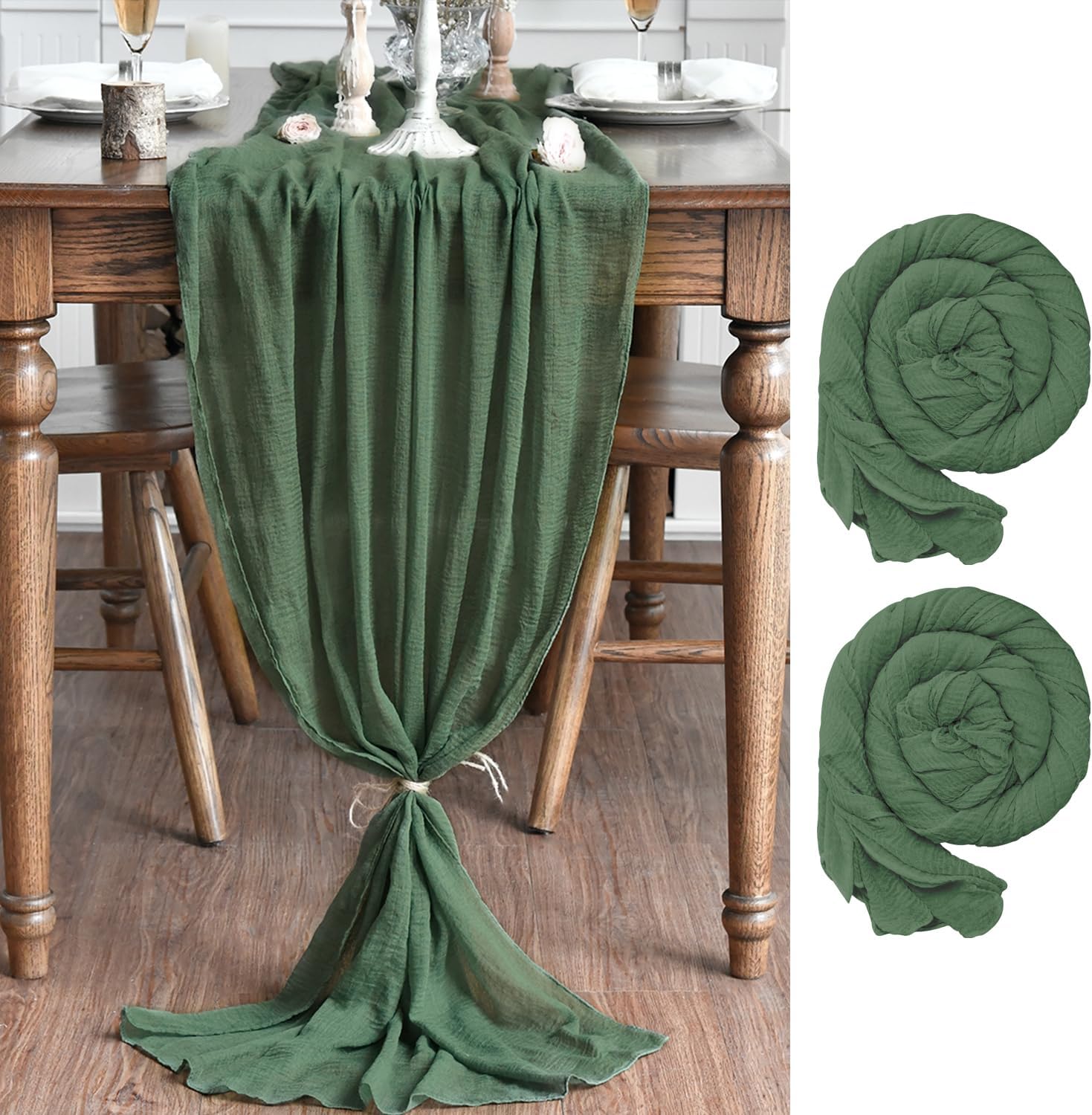 Artoid Mode - chemins de table bohème - 300 cm - gaze mousseline vert