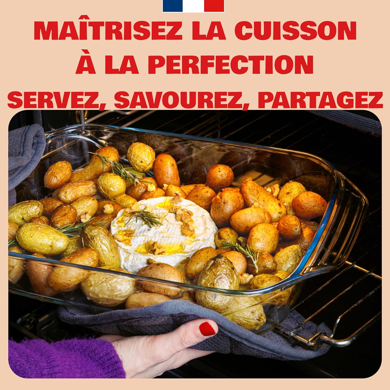 Pyrex - Plat à Four rectangulaire 39x25 cm - Verre borosilicate, ultra-résistant, poignées ergonomiques