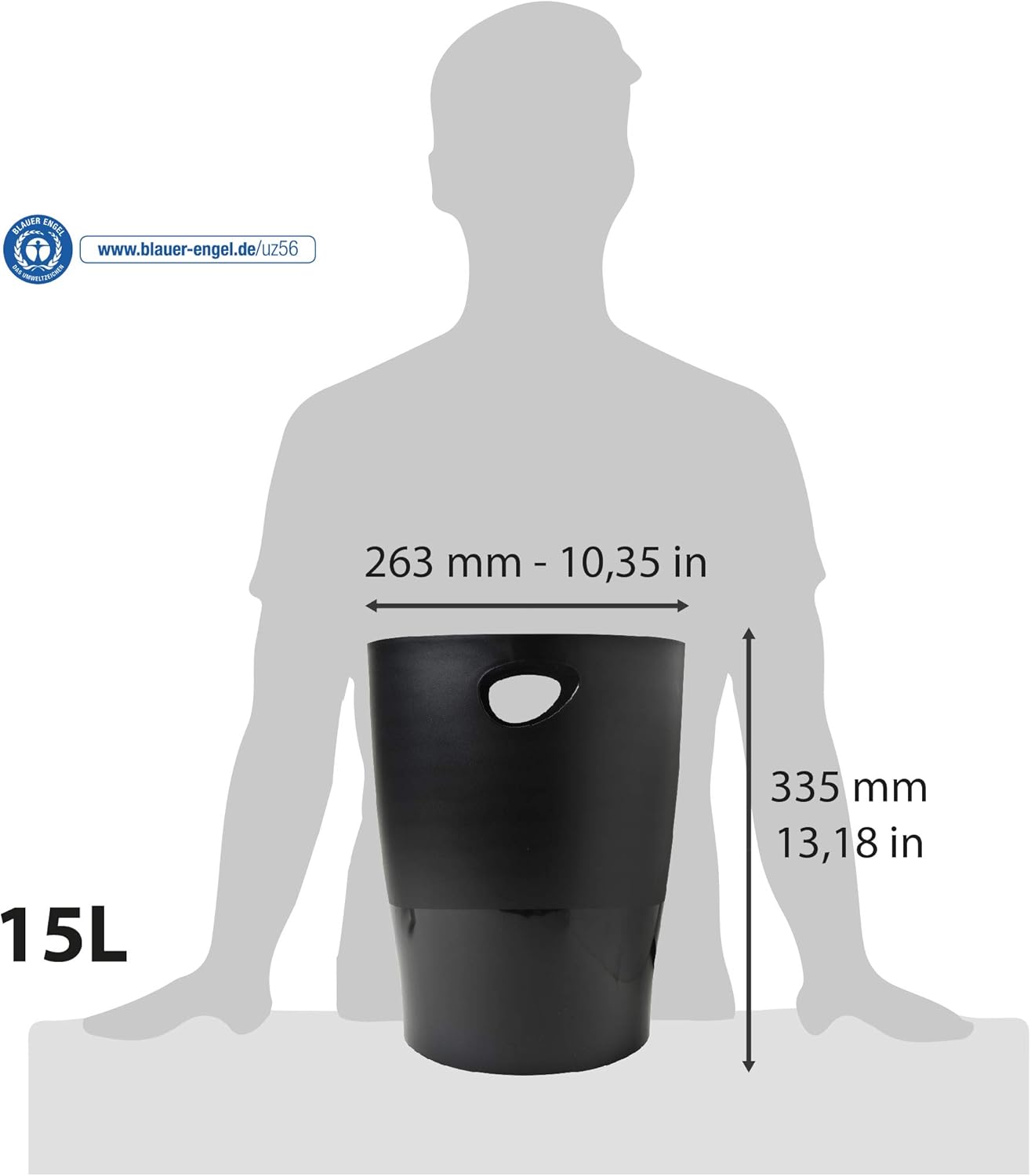 Exacompta - corbeilles à papier Ecobin 15L - 26,3x26,3x33,5cm - lot de 8, poignées, noir 453014D