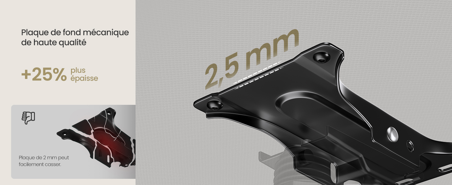 Le texte indique « +25 % ». Images techniques de produits montrant des composants automobiles ou mécaniques noirs avec des indicateurs de mesure.