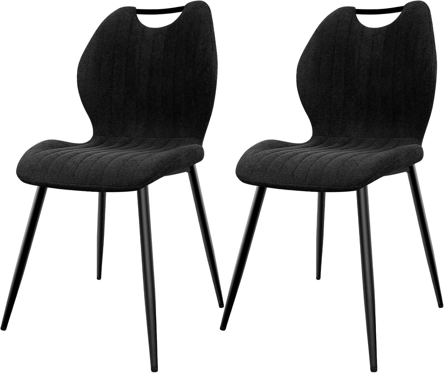 Chaise de salle à manger - tissu noir, pieds métal, lot de 2, dossier confortable