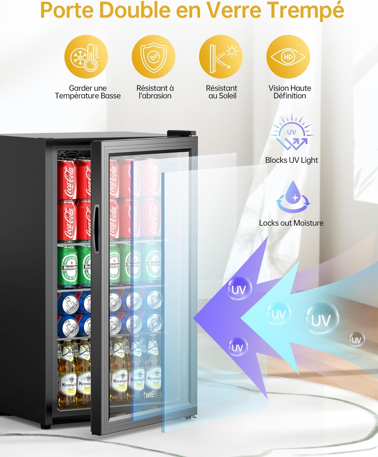 WIE - Réfrigérateur mini bar 83L, silencieux, 0-10°C, noir - WIE