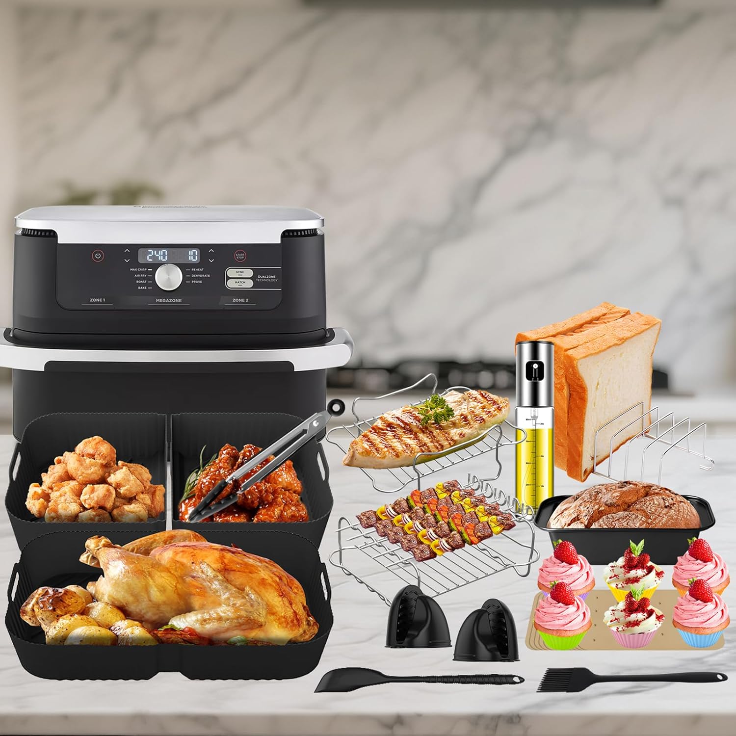 Moule Silicone Air Fryer - accessoires silicone 24 pièces - pour Ninja Foodi FlexDrawer 10,4L/5,2L - AF500EUCP