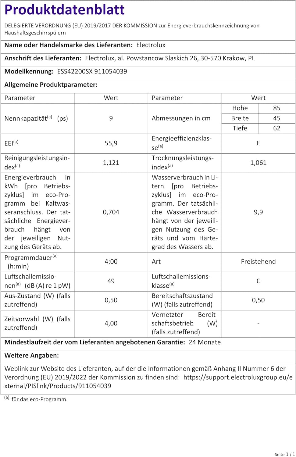 Electrolux - lave-vaisselle série ESS - 45 cm, 9 couverts, 47 dB, inox ESS42200SX