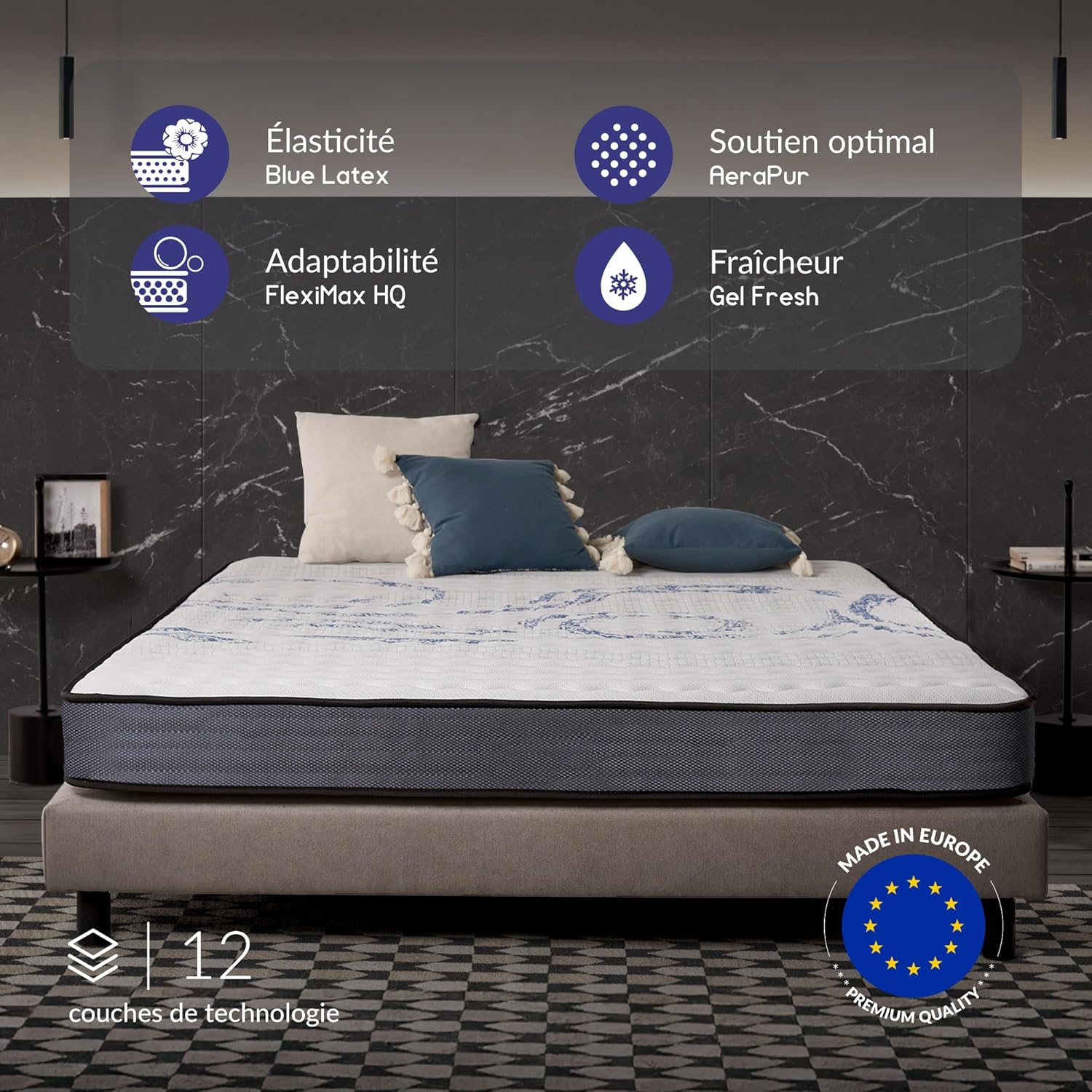 NATURALEX - PerfectSleep - 180x200 cm - Mousse mémoire, latex, 7 zones, réversible