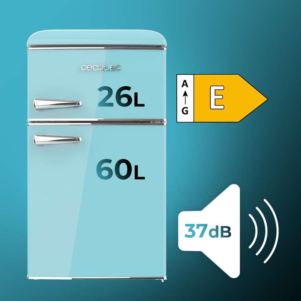 Cecotec - Bolero CoolMarket 2D Origin 86 - 86L, 2 portes, No Frost, 89,3x48,7cm, lumineux, bleu