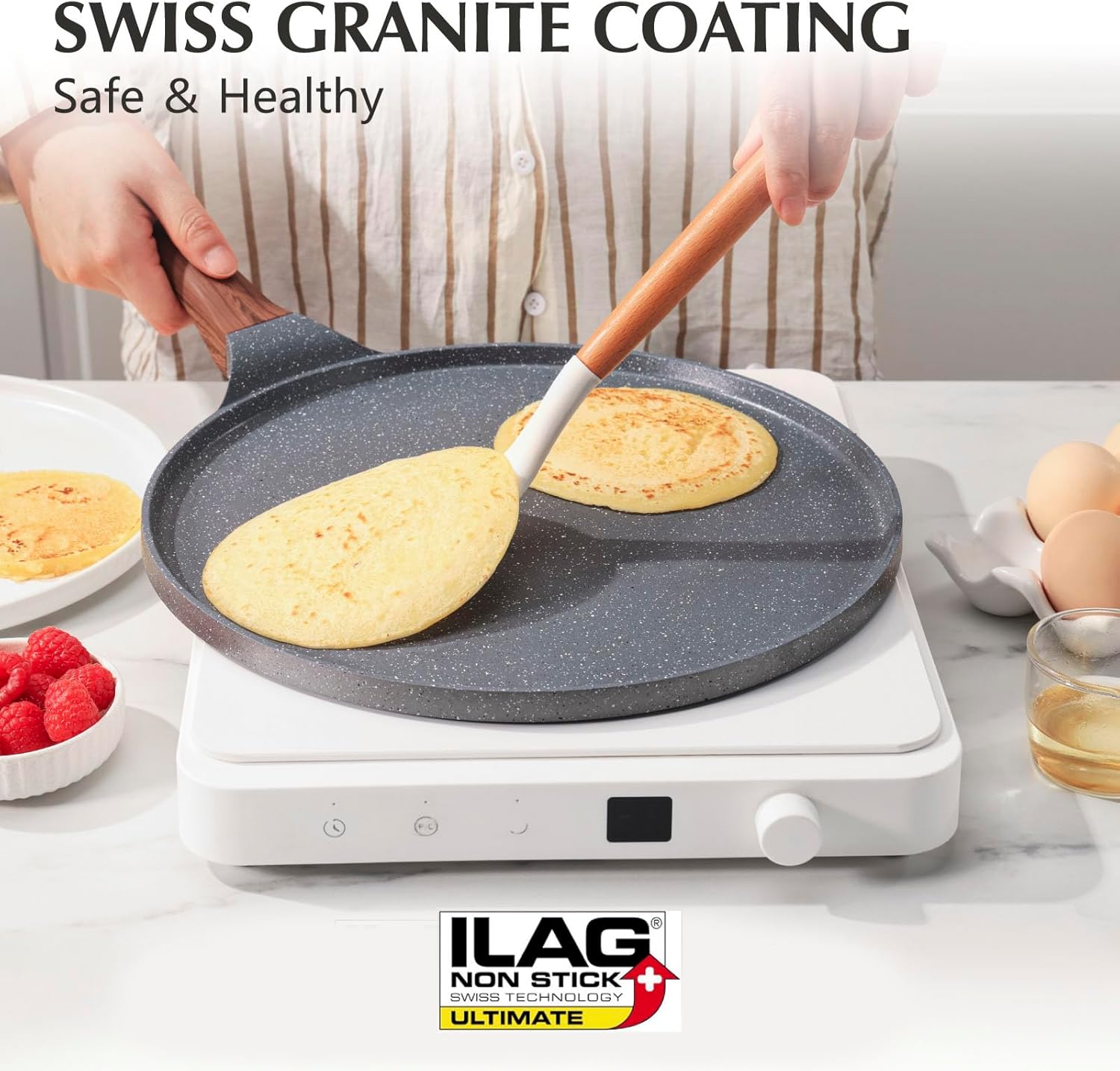 SENSARTE - Poêle à crêpes granit 26cm induction, poignée confort