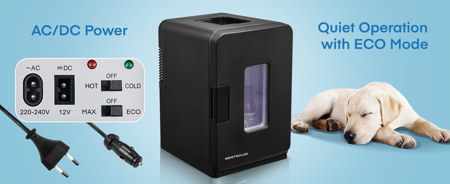 avec deux options d'alimentation (AC/DC), doté du mode ECO et de réglages de fonctionnement silencieux, illustrés par les ports de connexion à l'alimentation