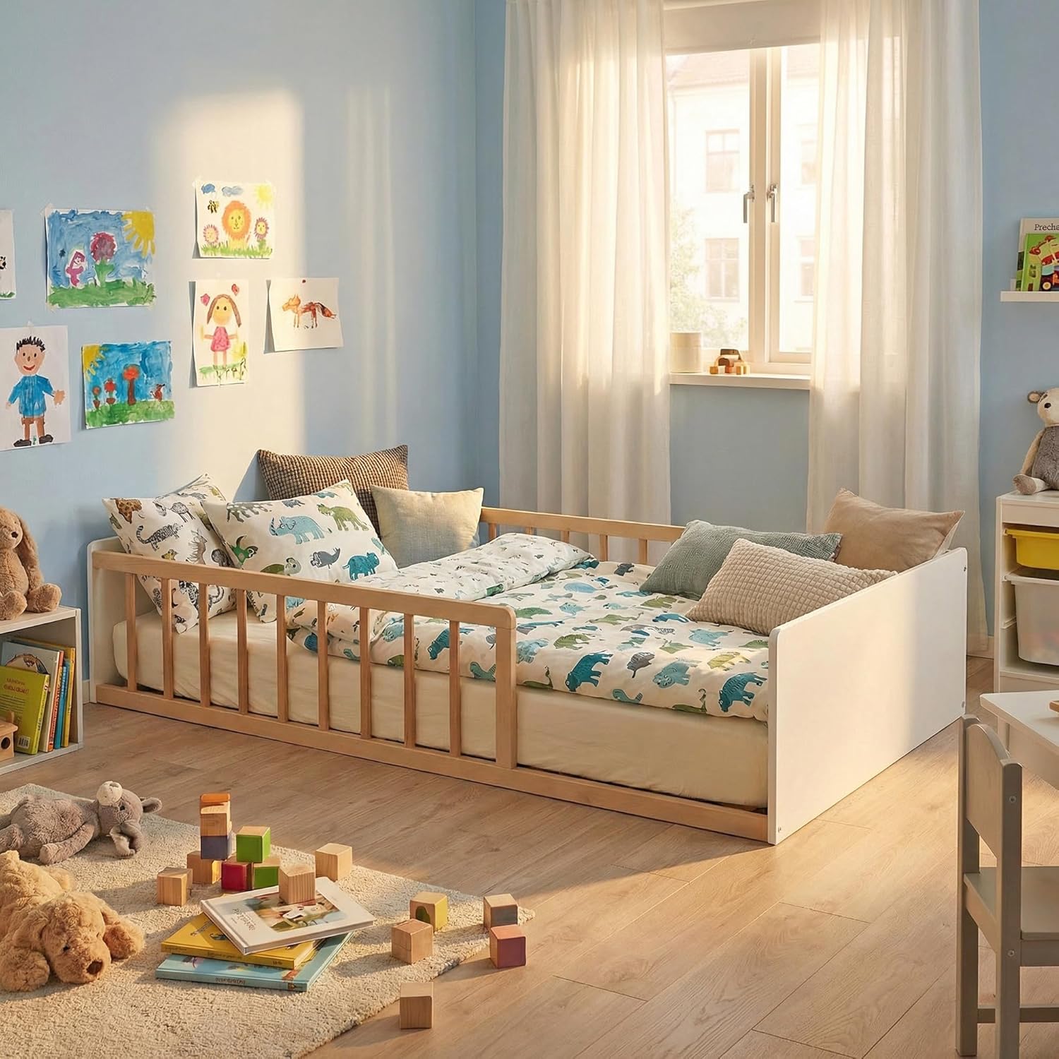 Weber - Pilou - 90x190 cm - lit avec sommier, blanc et bois