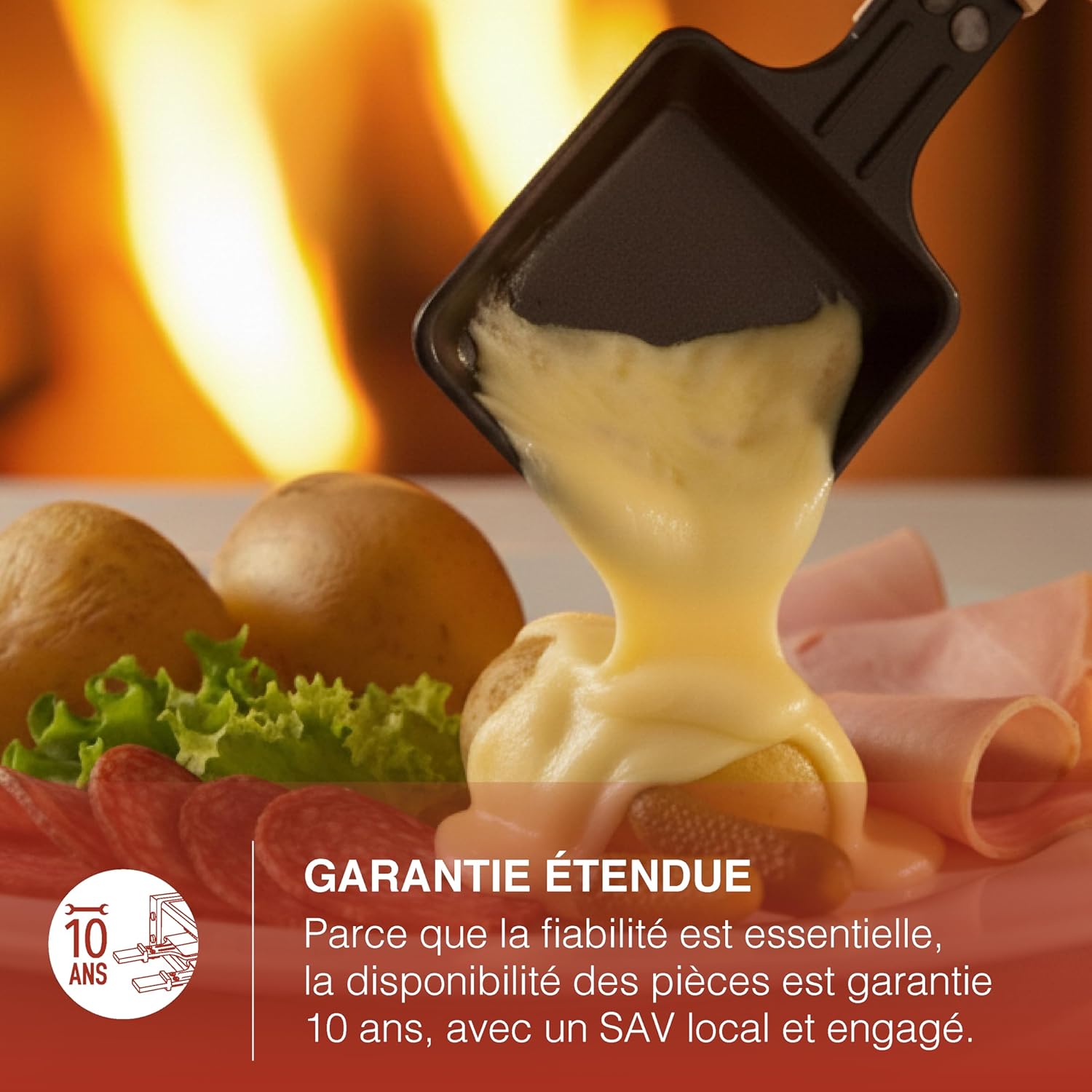 H.Koenig - raclette multifonction 6 personnes, pierre granit, bois, fondue, 900W, WOD6