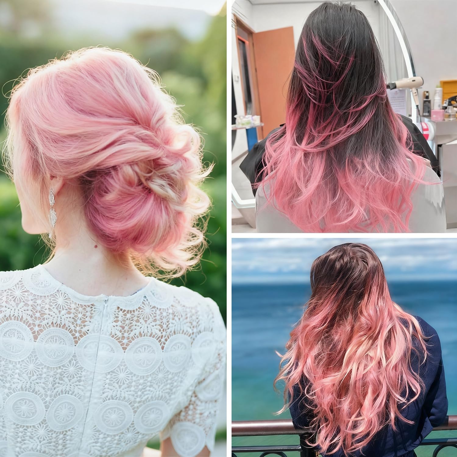 Extensions cheveux - 22 pouces - mèches colorées à clip, rose, lot de 10