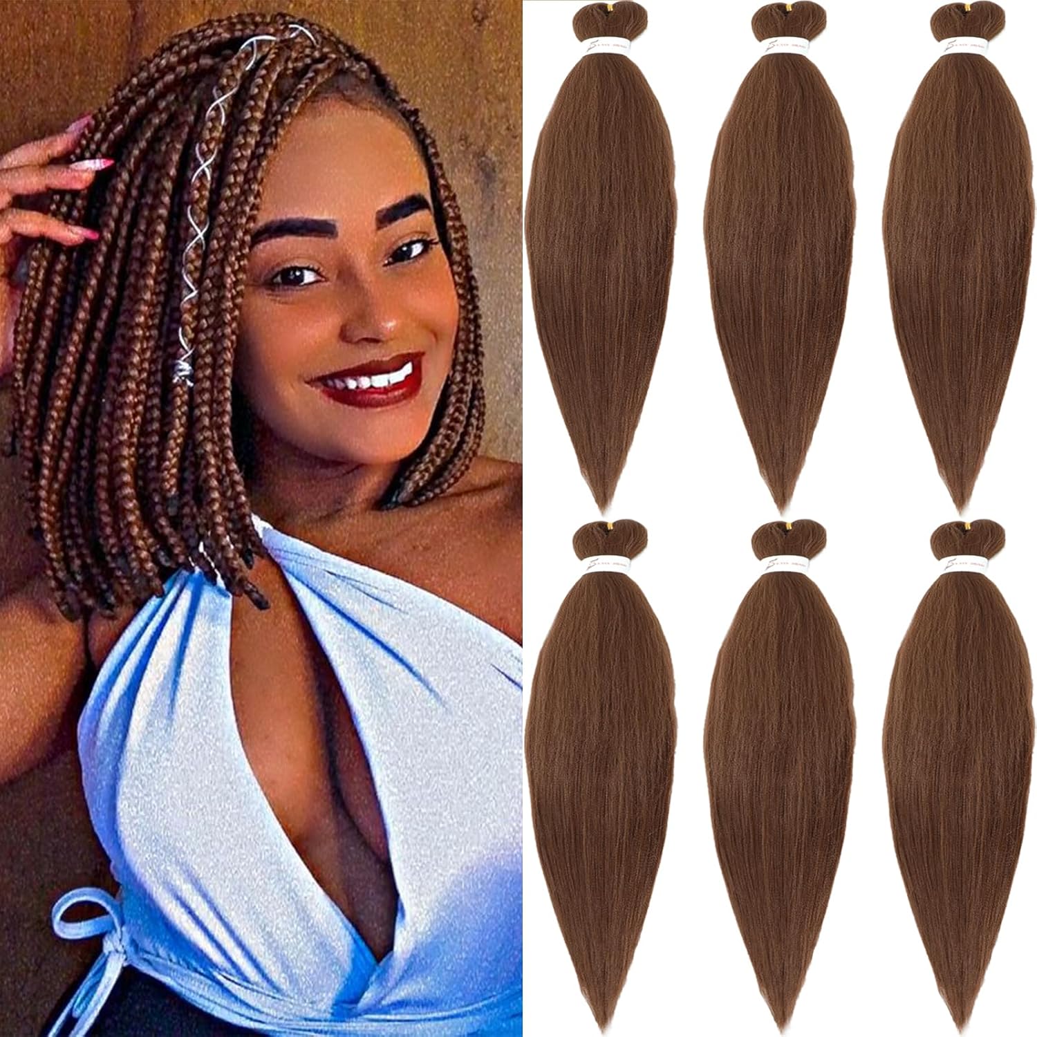 Extensions cheveux courts - 16 pouces - Kanekalon brun, 6 paquets, tressage facile