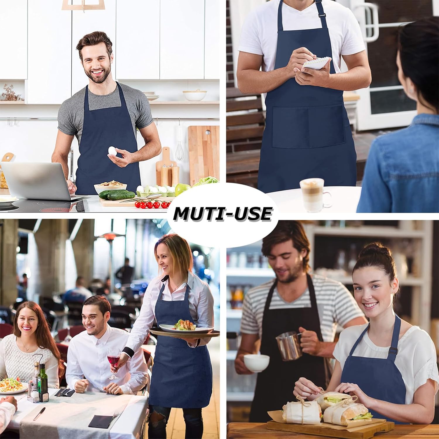atopo - tabliers cuisine 4 pcs - réglables, 2 poches, étanches