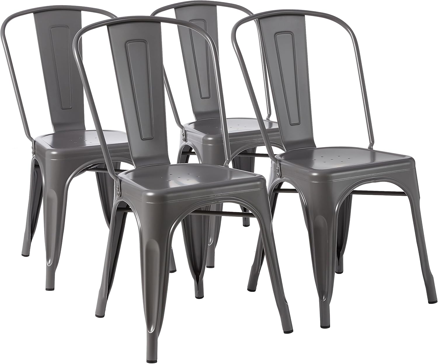 m-dealz Basics - lot de 4 chaises empilables métal - 51x43x85 cm - dossier bistrot, intérieur/extérieur