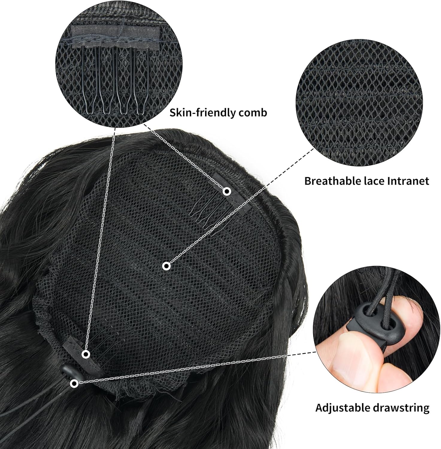 AliLeader - Extension queue de cheval ondulée 66cm - cheveux naturels - 6A#