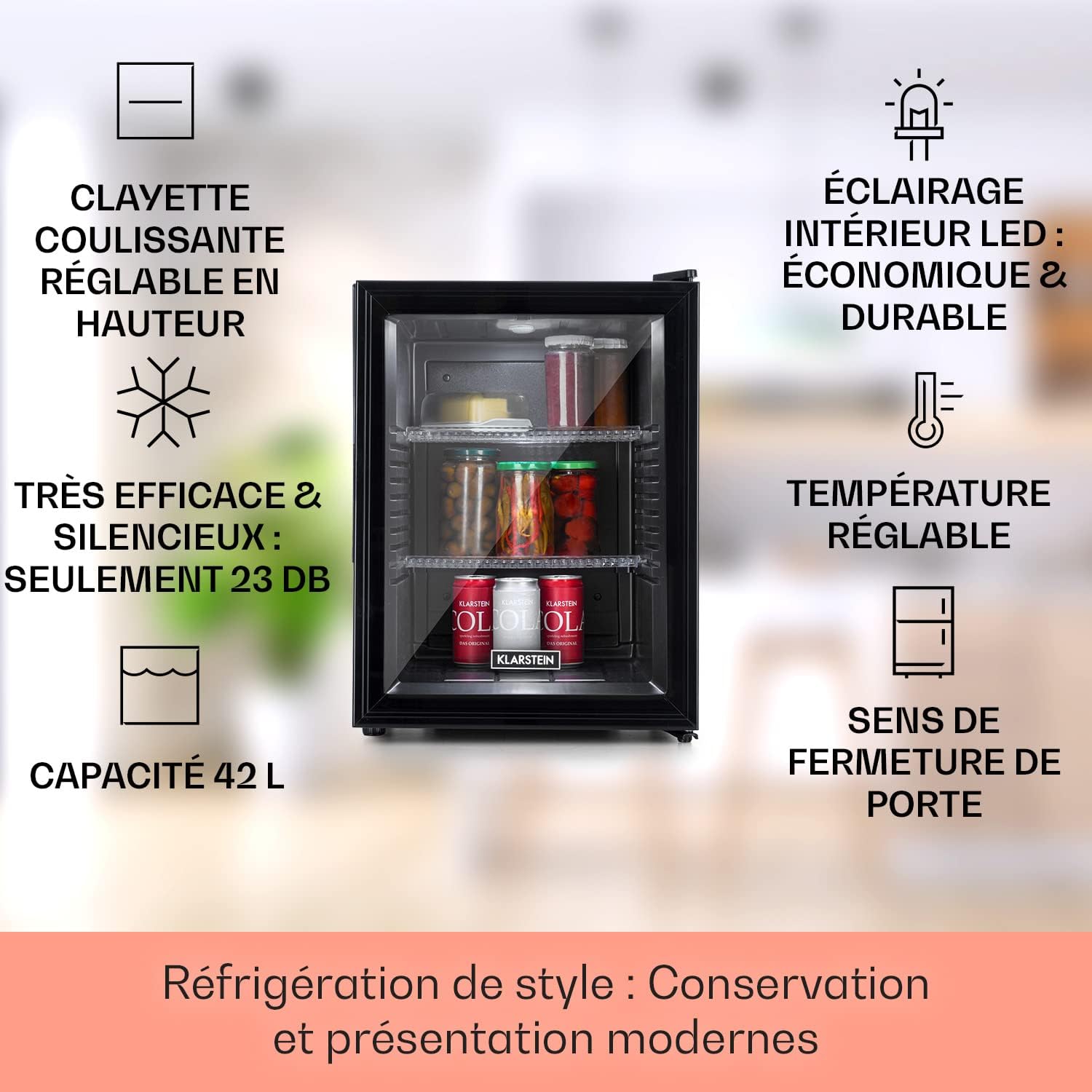 Klarstein – Mini Frigo 42L – compact, silencieux, étagères réglables
