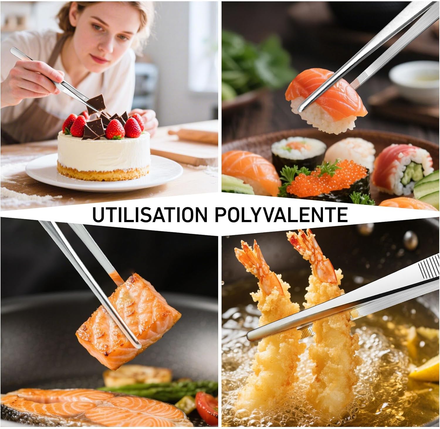 Pince Cuisine - lot de 2, inox, 30cm et 20cm, cuisson et grill