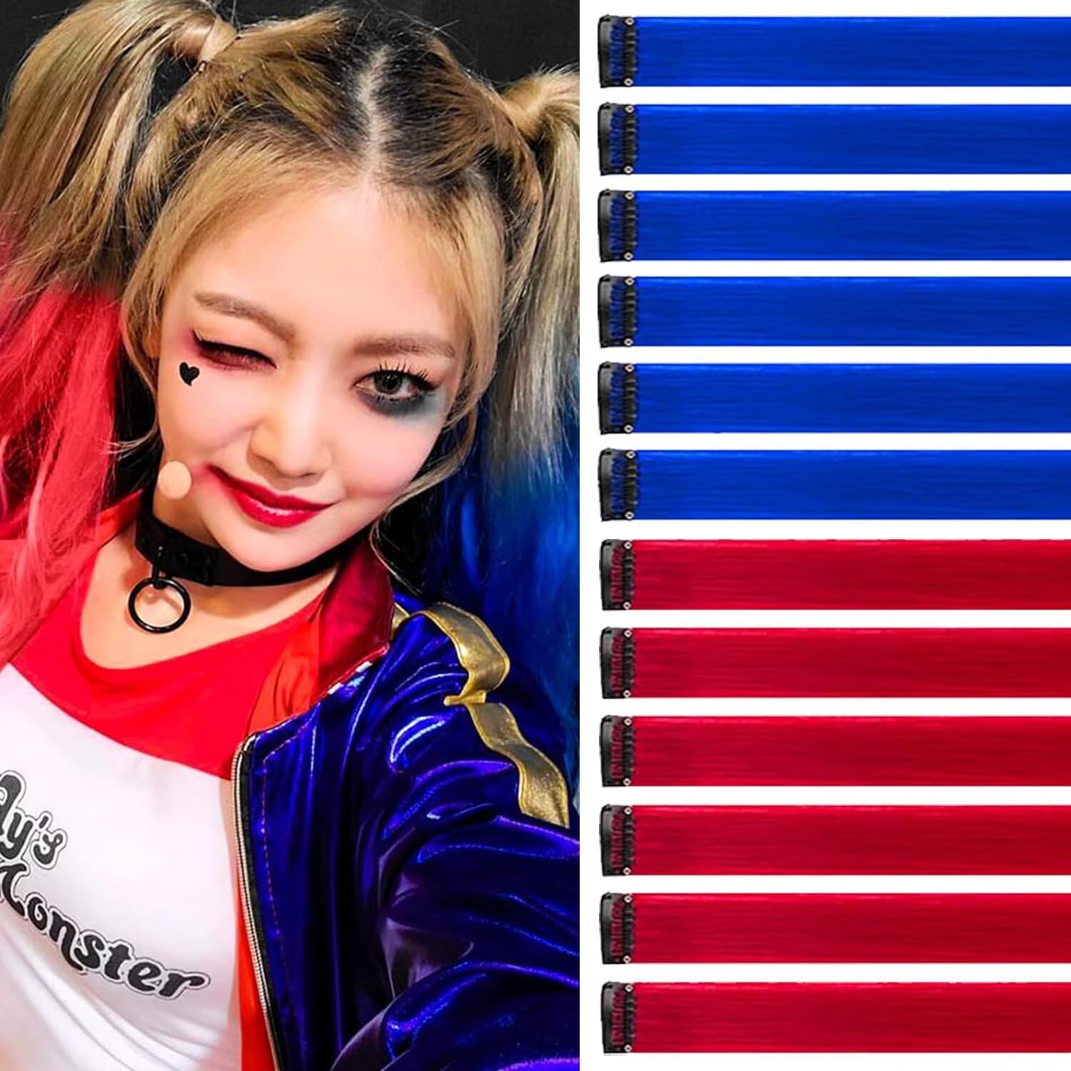 Rajout capillaire - Saphir Rouge/Bleu - 55cm - 12 mèches résistantes chaleur